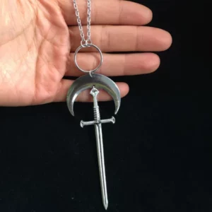 Zinc Alloy Silver Sword Pendant Necklace